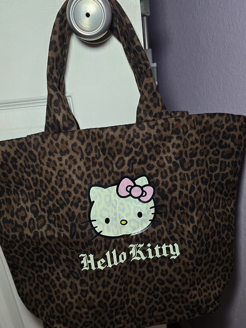 Hello Kitty Brown Leopard Print Tote with Pink Bow